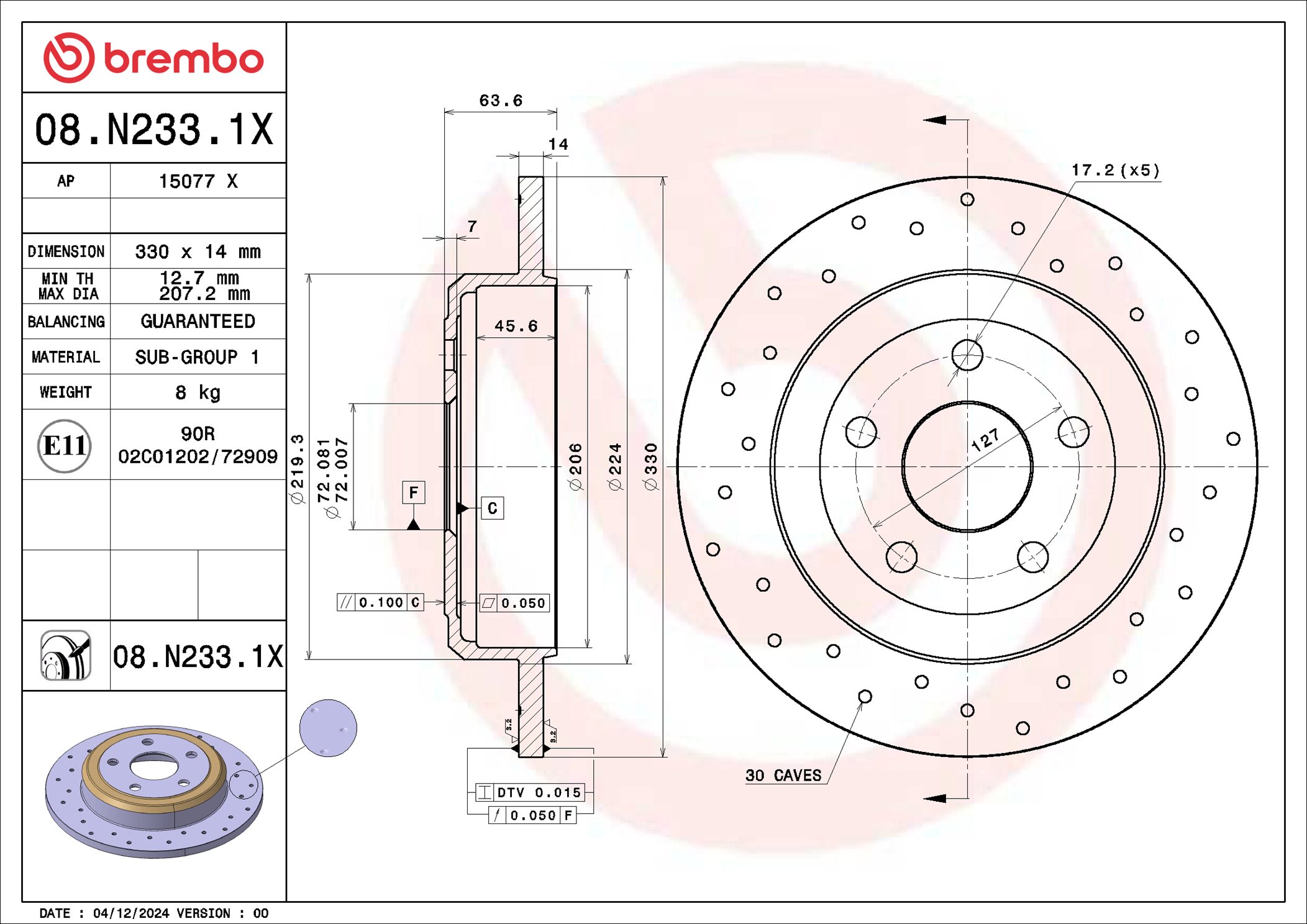 Disc frana 08.N233.1X BREMBO