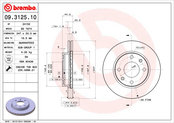 Disc frana 09.3125.10 BREMBO