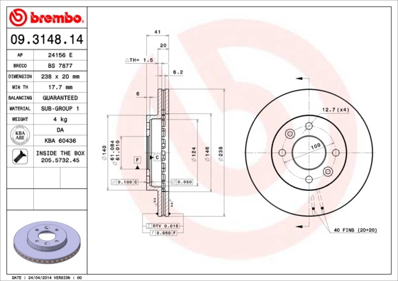 Disc frana 09.3148.14 BREMBO