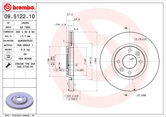 Disc frana 09.5122.10 BREMBO