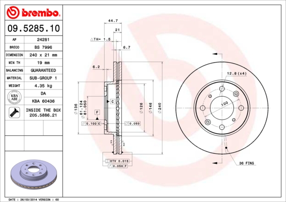 Disc frana 09.5285.11 BREMBO