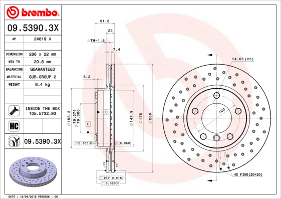 Disc frana 09.5390.3X BREMBO