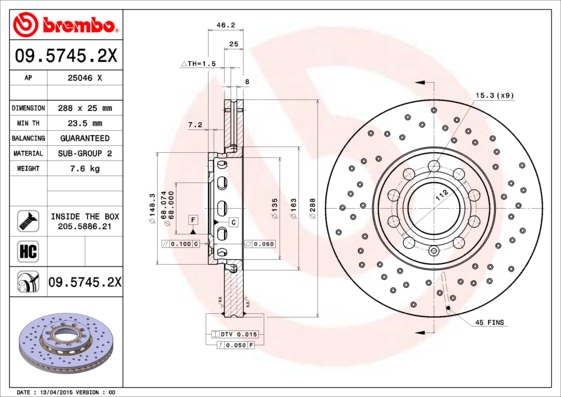 Disc frana 09.5745.2X BREMBO