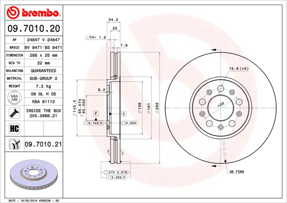 Disc frana 09.7010.21 BREMBO