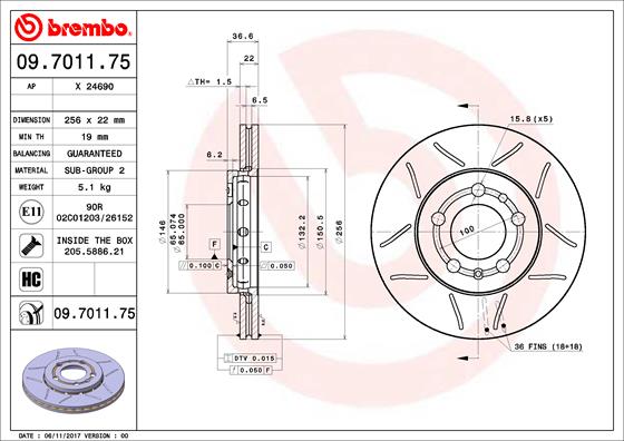 Disc frana 09.7011.75 BREMBO