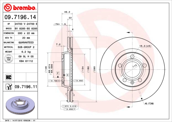 Disc frana 09.7196.11 BREMBO