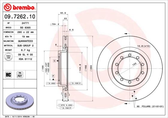 Disc frana 09.7262.10 BREMBO