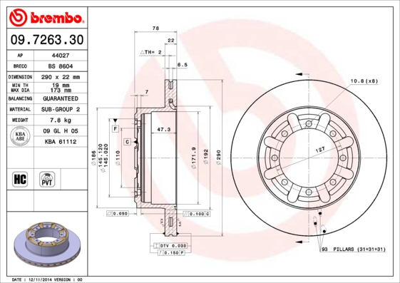 Disc frana 09.7263.30 BREMBO