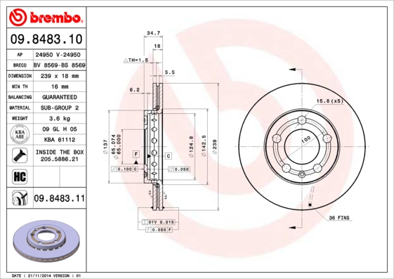 Disc frana 09.8483.11 BREMBO