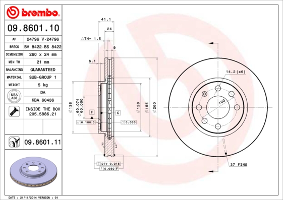 Disc frana 09.8601.11 BREMBO