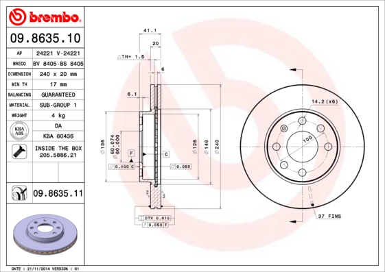 Disc frana 09.8635.11 BREMBO