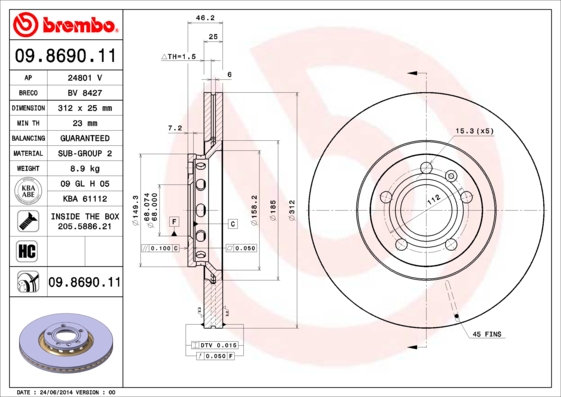 Disc frana 09.8690.11 BREMBO