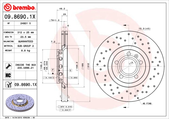 Disc frana 09.8690.1X BREMBO