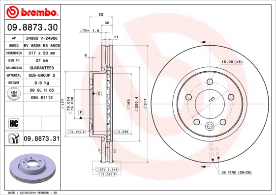 Disc frana 09.8873.31 BREMBO