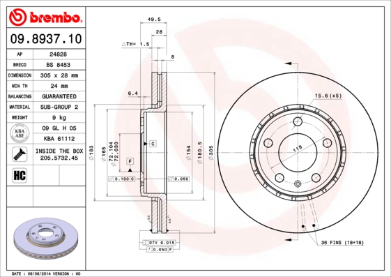 Disc frana 09.8937.11 BREMBO