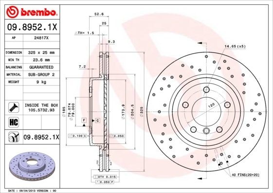 Disc frana 09.8952.1X BREMBO