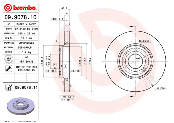 Disc frana 09.9078.11 BREMBO