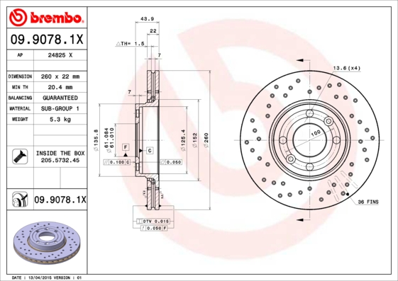 Disc frana 09.9078.1X BREMBO