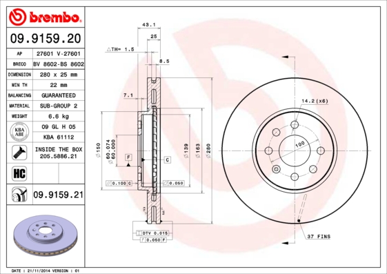 Disc frana 09.9159.21 BREMBO