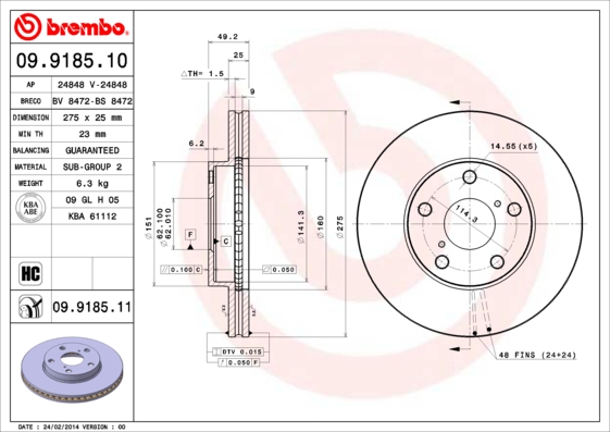 Disc frana 09.9185.11 BREMBO