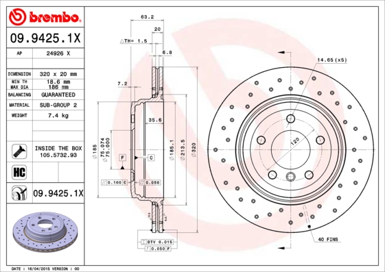 Disc frana 09.9425.1X BREMBO