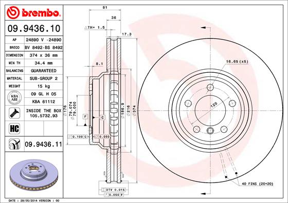 Disc frana 09.9436.11 BREMBO