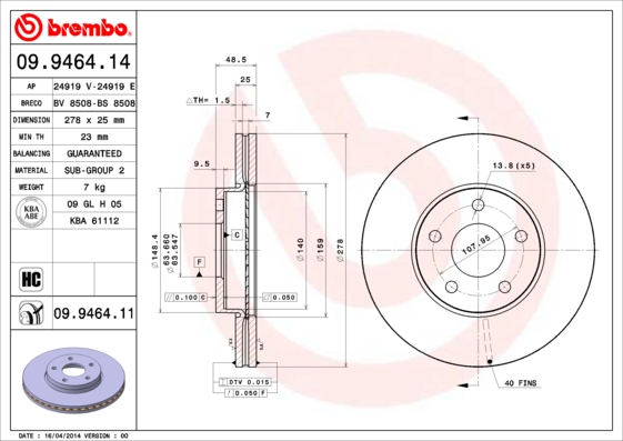 Disc frana 09.9464.11 BREMBO