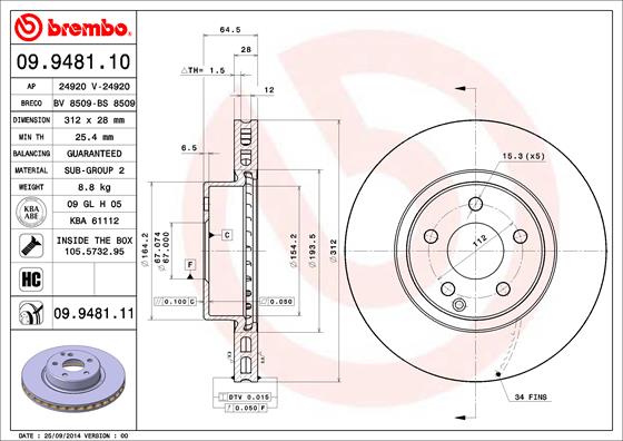 Disc frana 09.9481.11 BREMBO