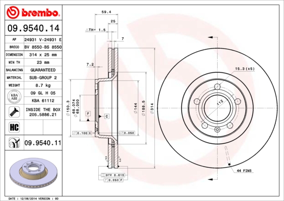 Disc frana 09.9540.11 BREMBO