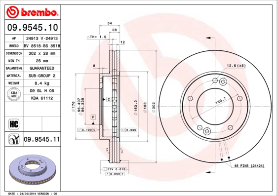 Disc frana 09.9545.11 BREMBO