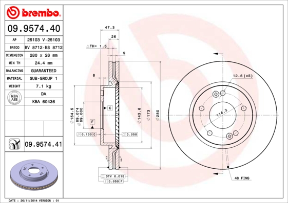 Disc frana 09.9574.41 BREMBO