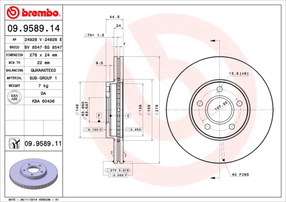 Disc frana 09.9589.11 BREMBO