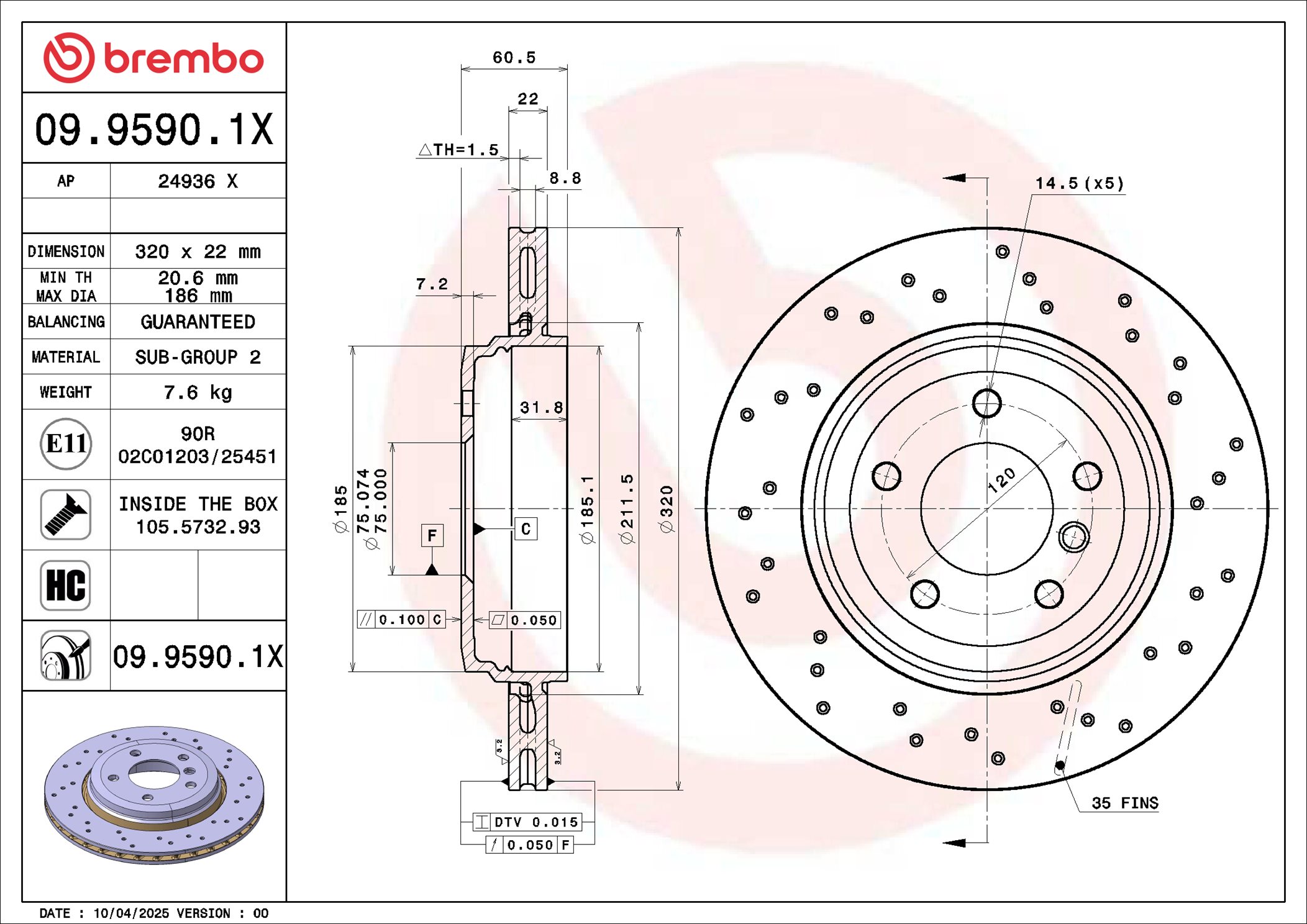 Disc frana 09.9590.1X BREMBO