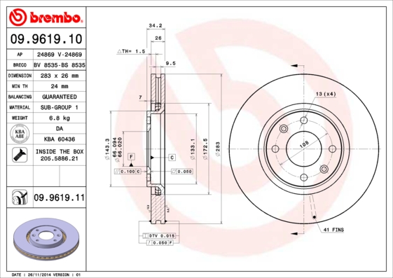 Disc frana 09.9619.11 BREMBO