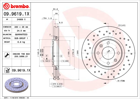 Disc frana 09.9619.1X BREMBO