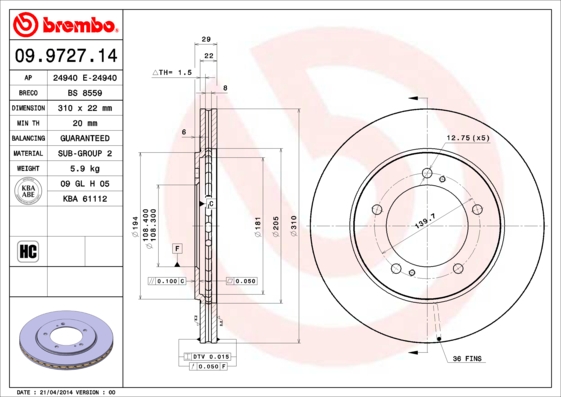 Disc frana 09.9727.14 BREMBO