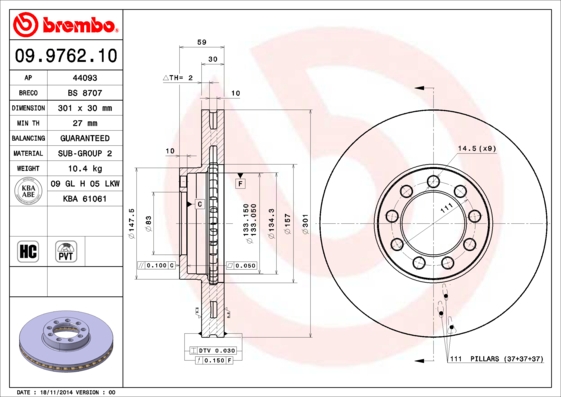 Disc frana 09.9762.10 BREMBO