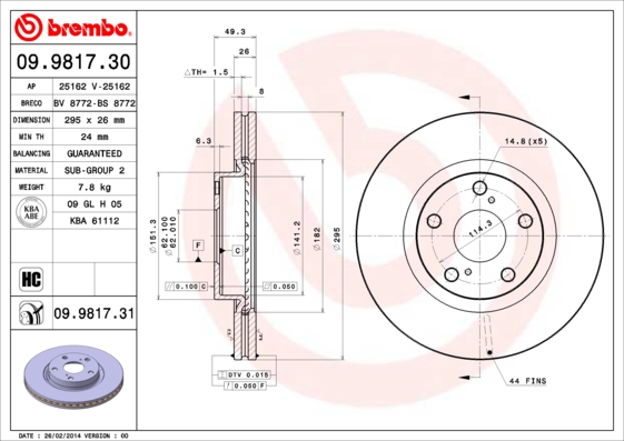 Disc frana 09.9817.31 BREMBO