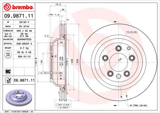 Disc frana 09.9871.11 BREMBO