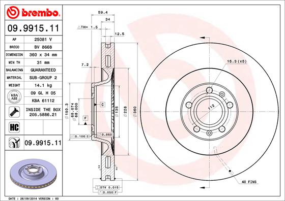 Disc frana 09.9915.11 BREMBO