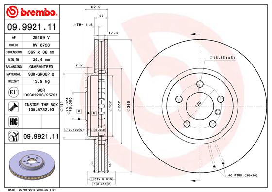 Disc frana 09.9921.11 BREMBO