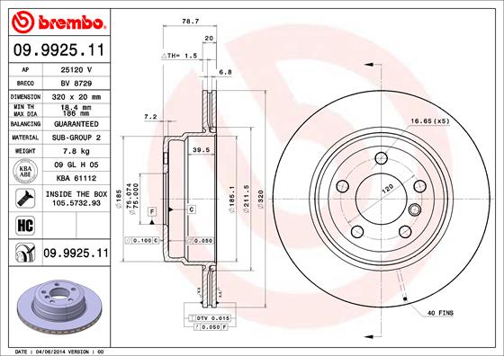 Disc frana 09.9925.11 BREMBO