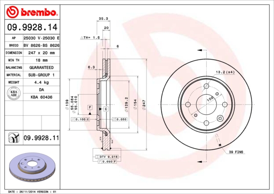 Disc frana 09.9928.11 BREMBO