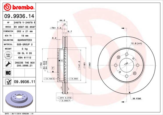 Disc frana 09.9936.11 BREMBO