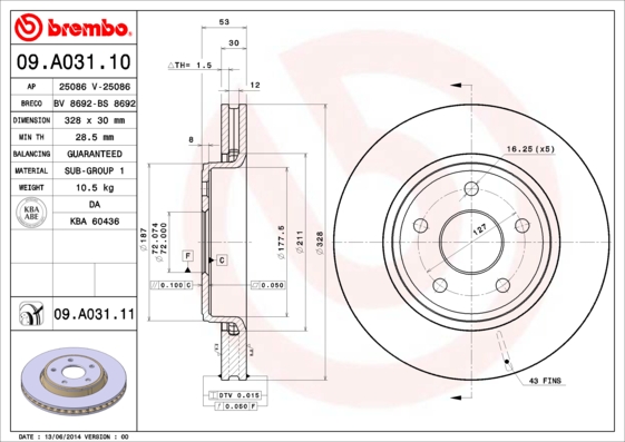 Disc frana 09.A031.11 BREMBO