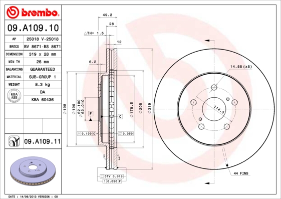 Disc frana 09.A109.11 BREMBO