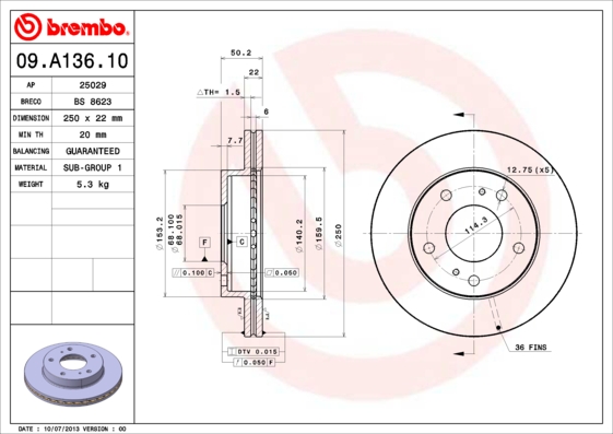 Disc frana 09.A136.10 BREMBO