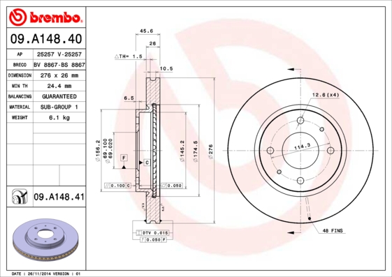 Disc frana 09.A148.41 BREMBO