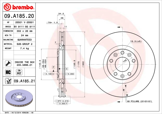 Disc frana 09.A185.21 BREMBO