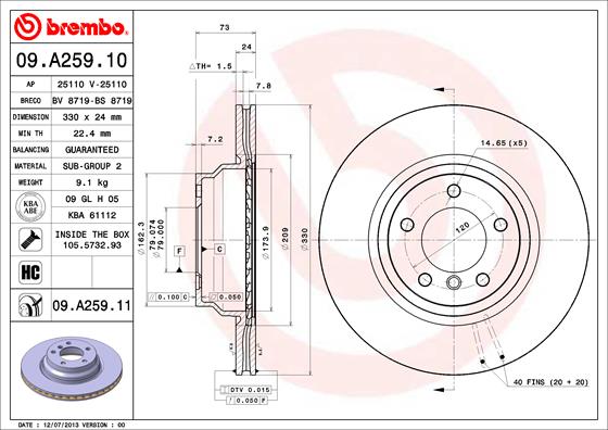 Disc frana 09.A259.11 BREMBO